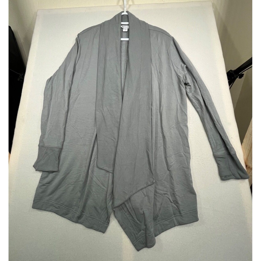 ATHLETA Studio Wrap Cardigan Stretchy Knit Womens Gray Medium Open Front
